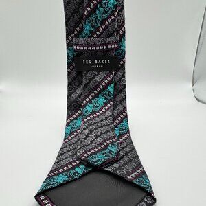 Ted Baker Silk Abstract Tie – Purple, Blue, White Modern